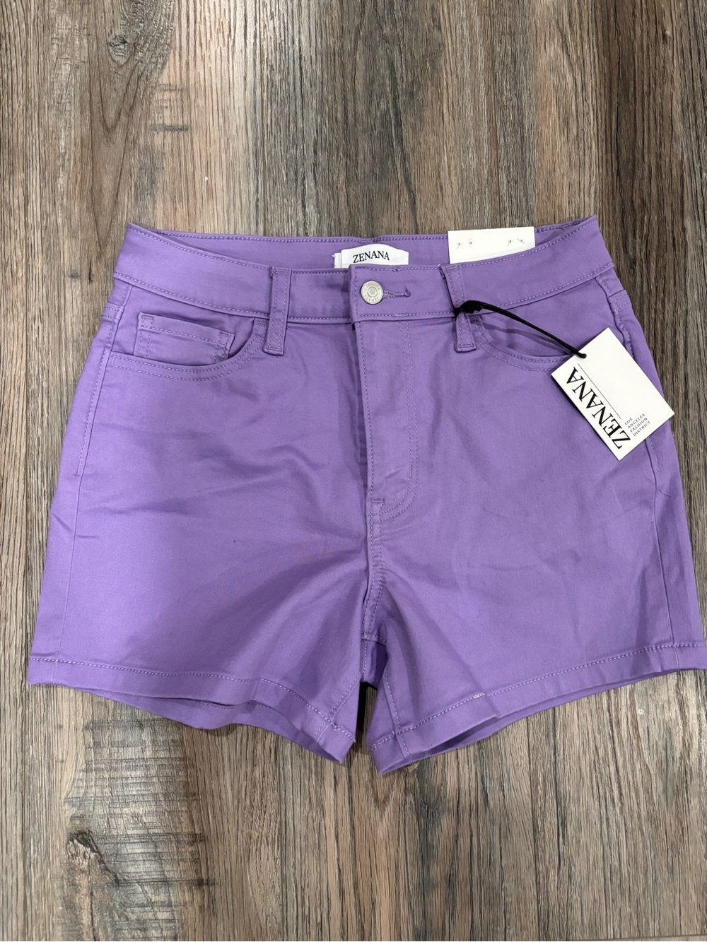 Zenana Outfitters Lavender High-Rise Cotton Blend Shorts